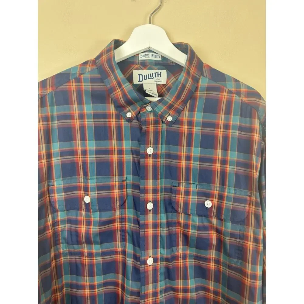 Duluth Trading Co Men’s L Green Orange Blue Free Swingin Untucked Standard Fit - Picture 2 of 13